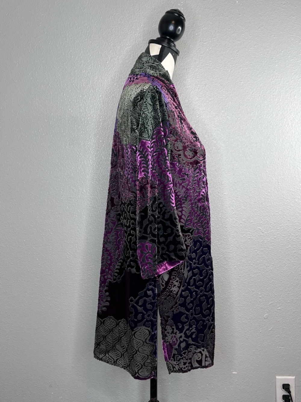 Renaissance Velvet Burnout Patchwork Witchy Whimsigoth Open Front Cardigan Sz S - Picture 4 of 8